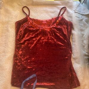 Runway 101 Womens Red Crushed Velvet Sequin Beaded Camisole Top Size M T407